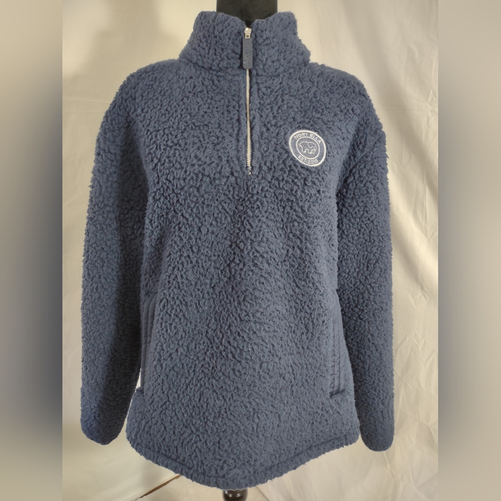 IVORY ELLA Women's Navy Blue Teddy Half Zip Pullover Size Small